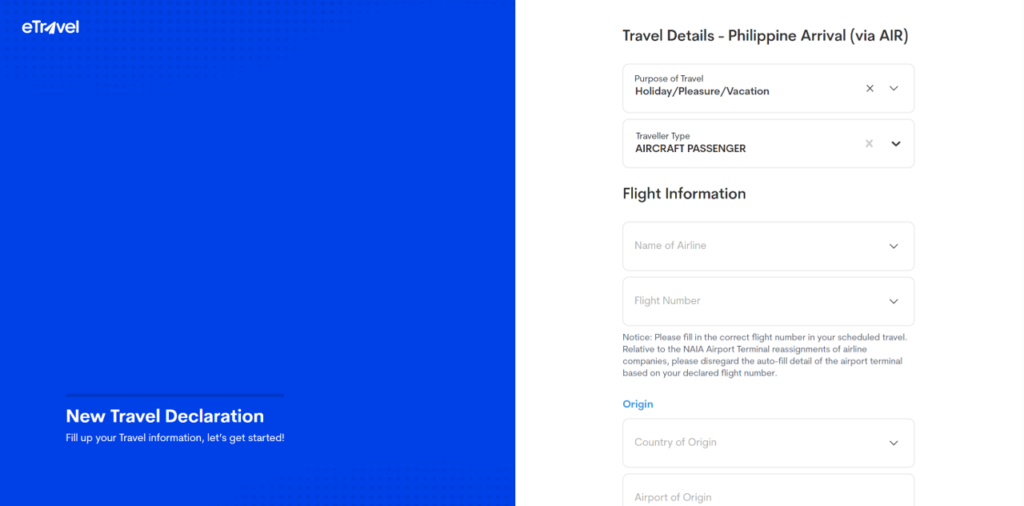 필리핀 이트래블 세부 정보 입력